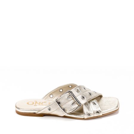 Alternative view of Ženske kožne papuče Once-ISCHIA.B zlatne ravne